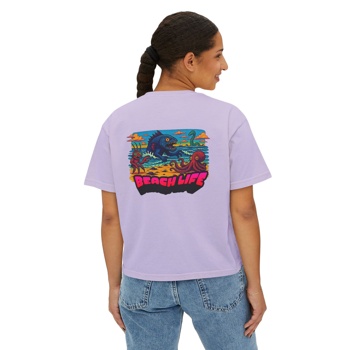 T&P- Whimsical Beach Life Women's Boxy Tee — Funny Scary Sea Creatures Vacation Shirt
