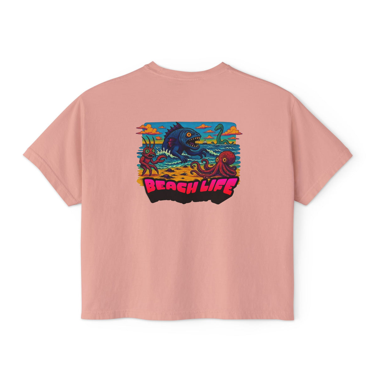 T&P- Whimsical Beach Life Women's Boxy Tee — Funny Scary Sea Creatures Vacation Shirt