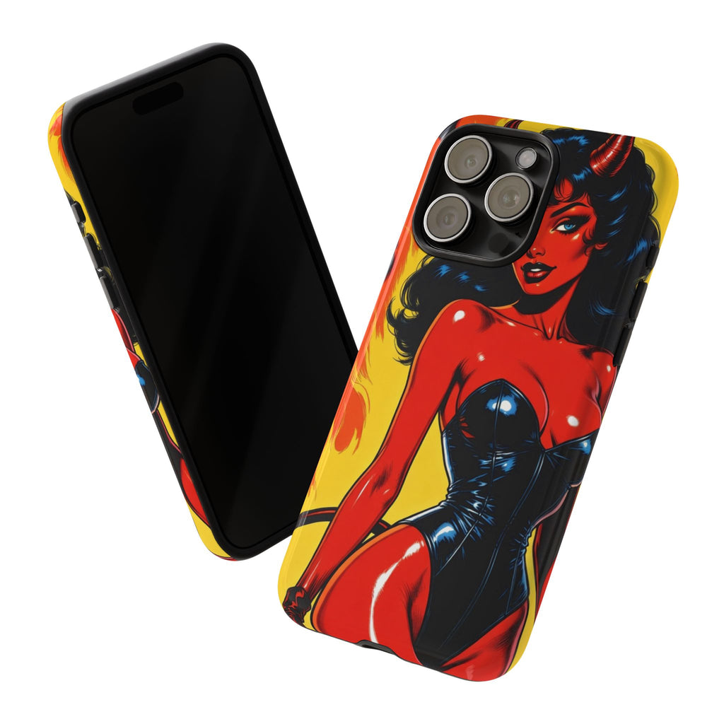 Devil Pin-Up Phone Case — Vintage Kitsch Flame Design