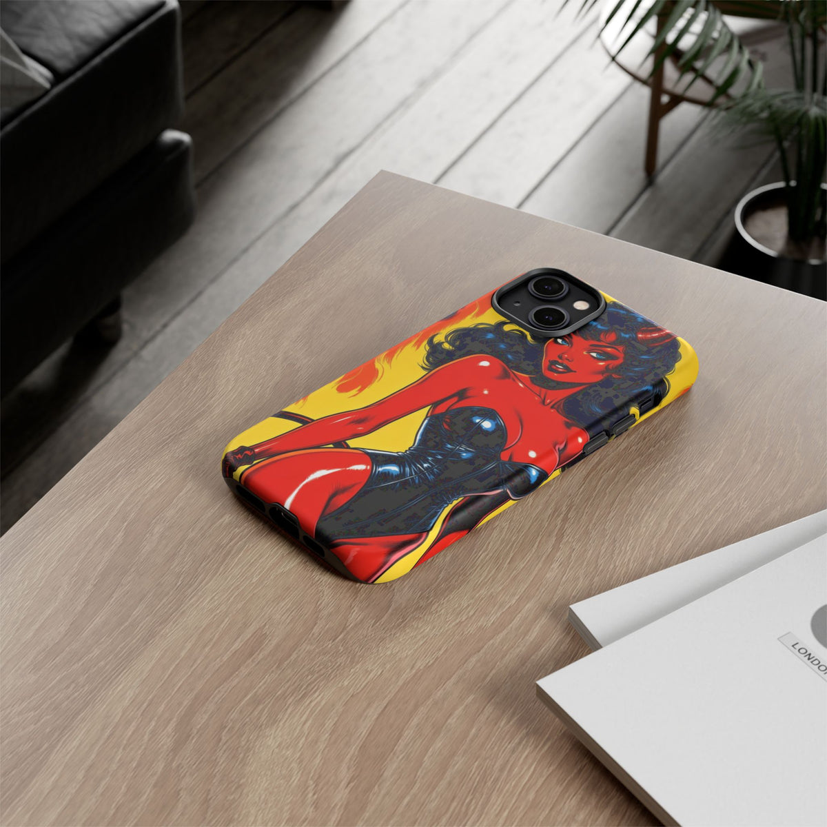 Devil Pin-Up Phone Case — Vintage Kitsch Flame Design