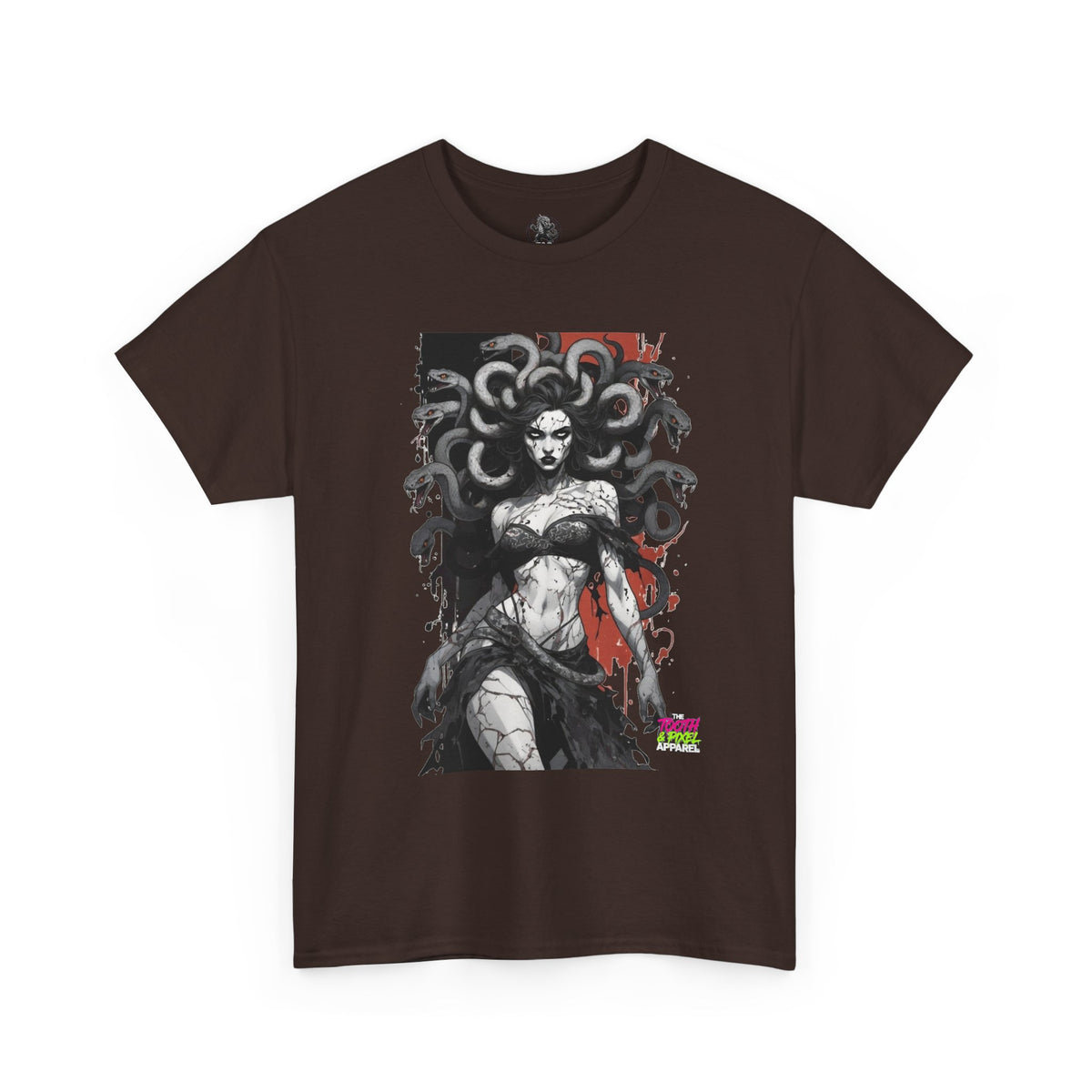 Tooth and Pixel- In the pale light Medusa Gothic Art Tee – Mythic Snake-Headed Woman Graphic Shirt