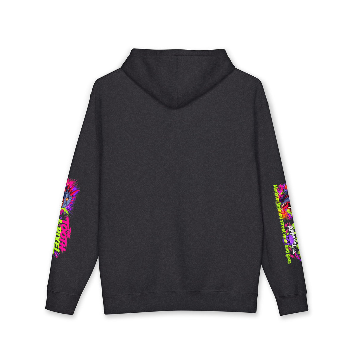 T&P- 'Ike'  Hoodie- Green Cave Creature with Tooth and Pixel Logo. Features colorful Sleeve branding