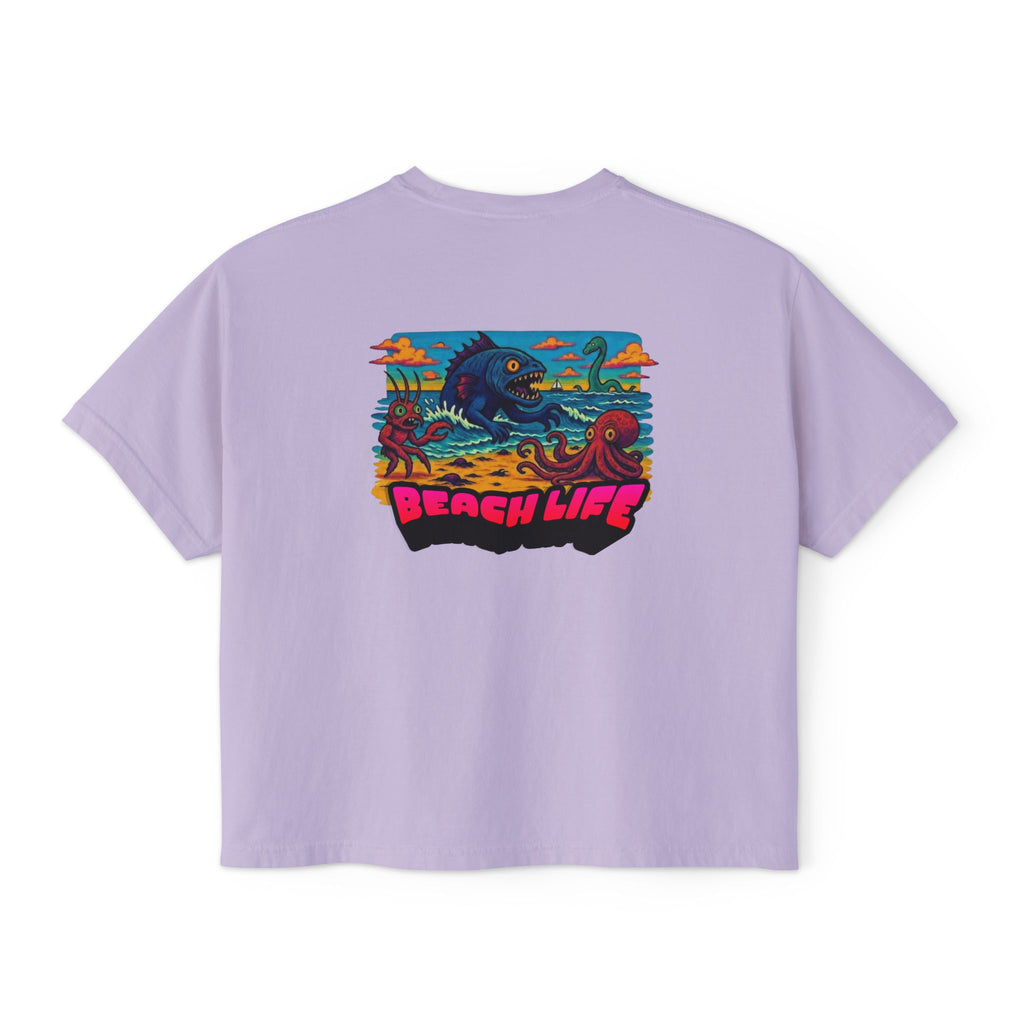 T&P- Whimsical Beach Life Women's Boxy Tee — Funny Scary Sea Creatures Vacation Shirt