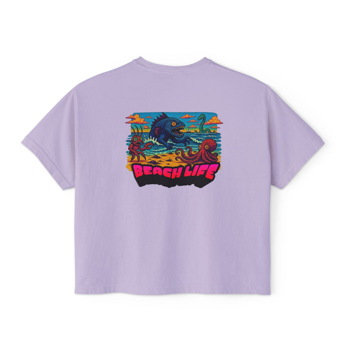 T&P- Whimsical Beach Life Women's Boxy Tee — Funny Scary Sea Creatures Vacation Shirt