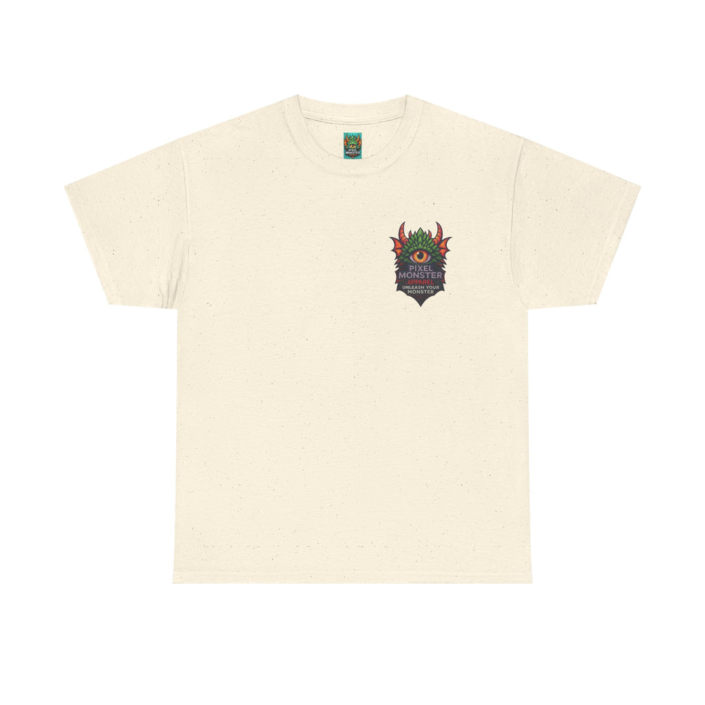 Gangland Vampire with Pixel Monster pocket logo T‑Shirt — Retro Gothic Vampire Streetwear Tee