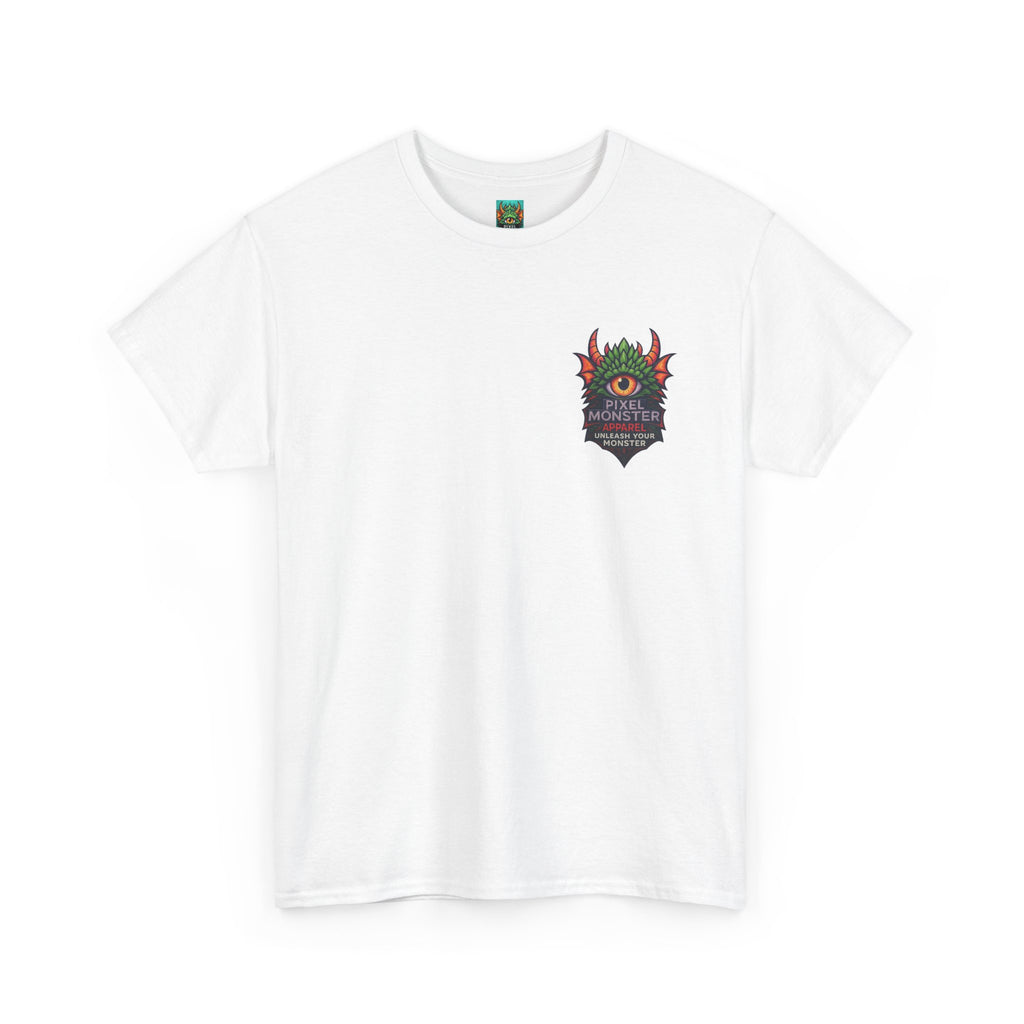 Gangland Vampire with Pixel Monster pocket logo T‑Shirt — Retro Gothic Vampire Streetwear Tee