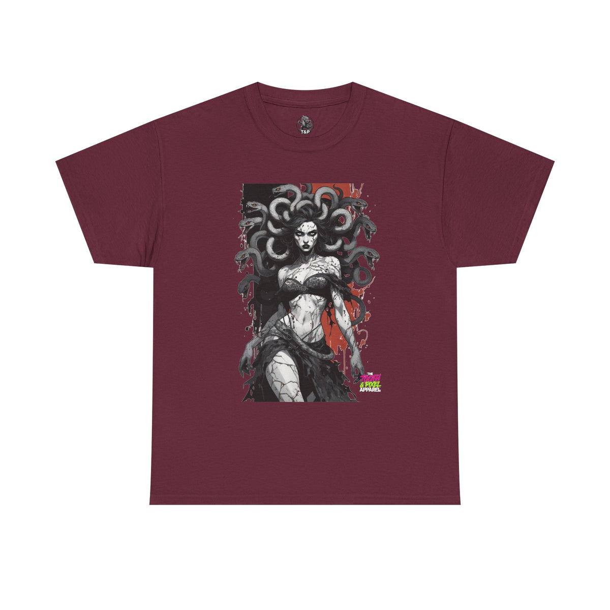 Tooth and Pixel- In the pale light Medusa Gothic Art Tee – Mythic Snake-Headed Woman Graphic Shirt