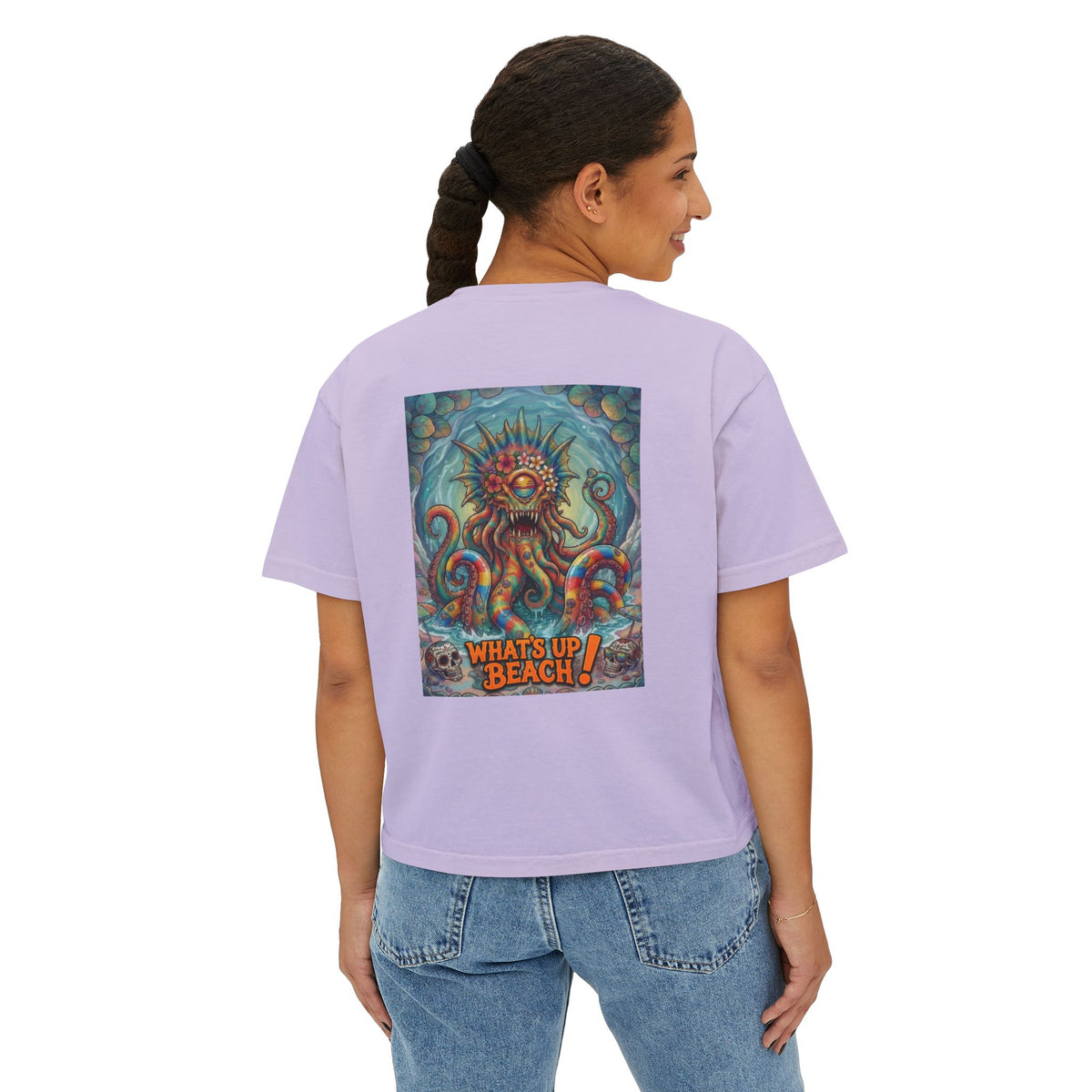 Tooth and Pixel - Beach Cthulhu T-Shirt — "What's Up Beach!" Graphic boxy Tee-Party joke, Hilarious