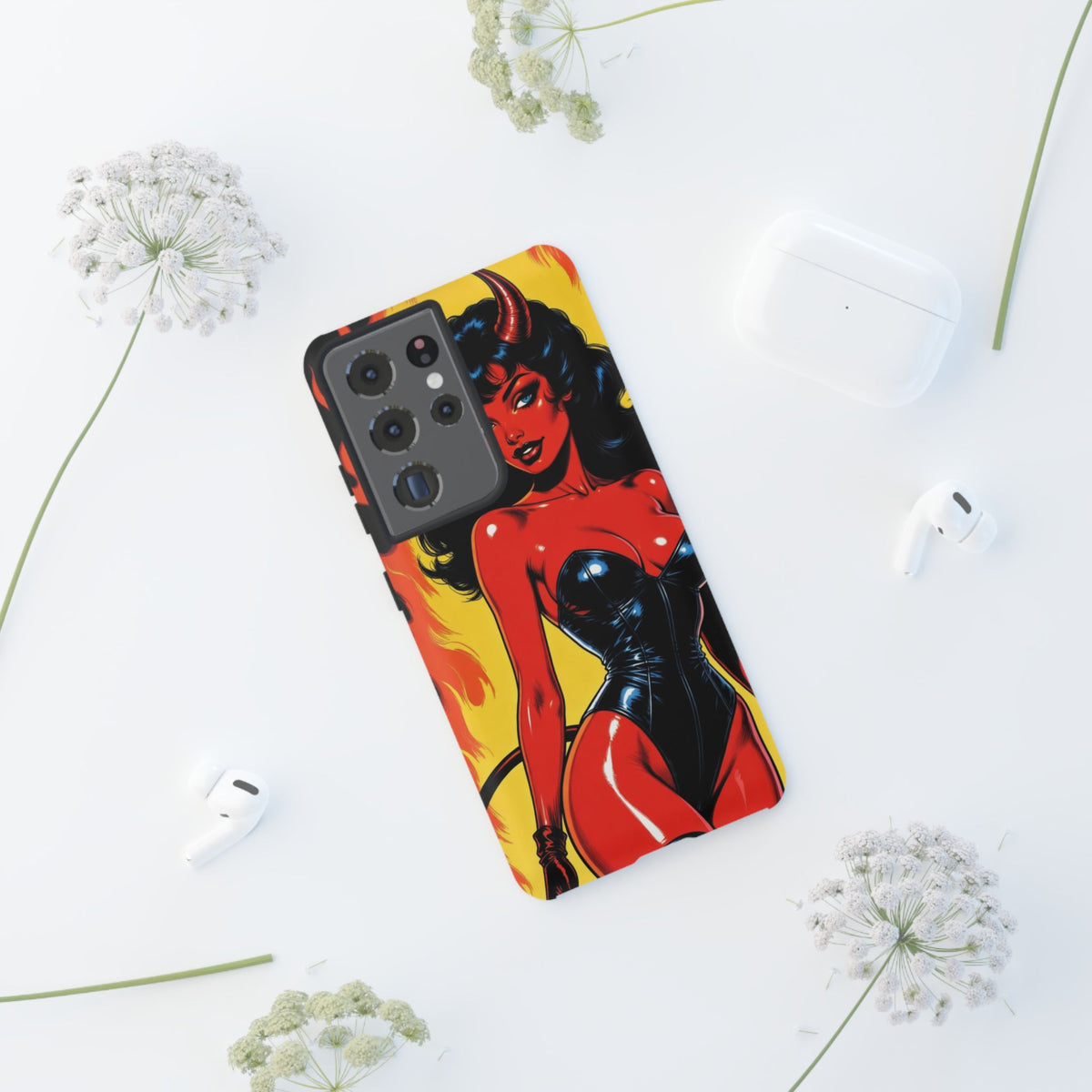 Devil Pin-Up Phone Case — Vintage Kitsch Flame Design