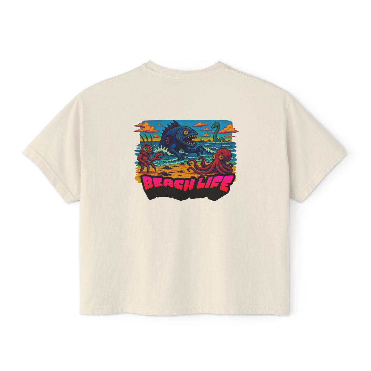 T&P- Whimsical Beach Life Women's Boxy Tee — Funny Scary Sea Creatures Vacation Shirt