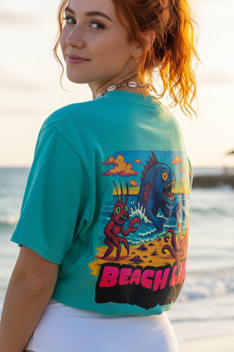 Tooth and Pixel- Funny Whimsical Beach Life T-Shirt — Retro Monster Surf Graphic Tee