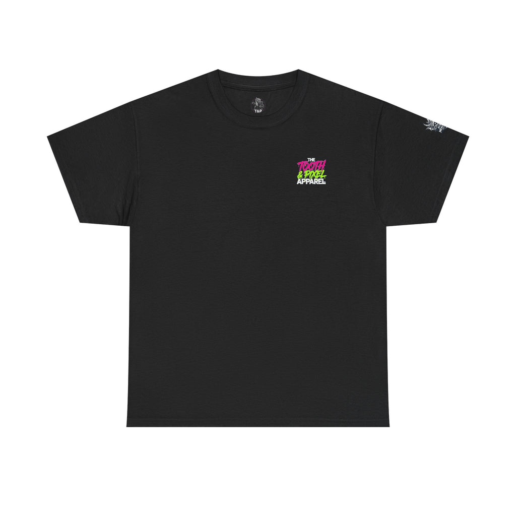 T&P- 'Ike' Green Cave Creature with Tooth and Pixel Logo. Unisex Adult Tee.