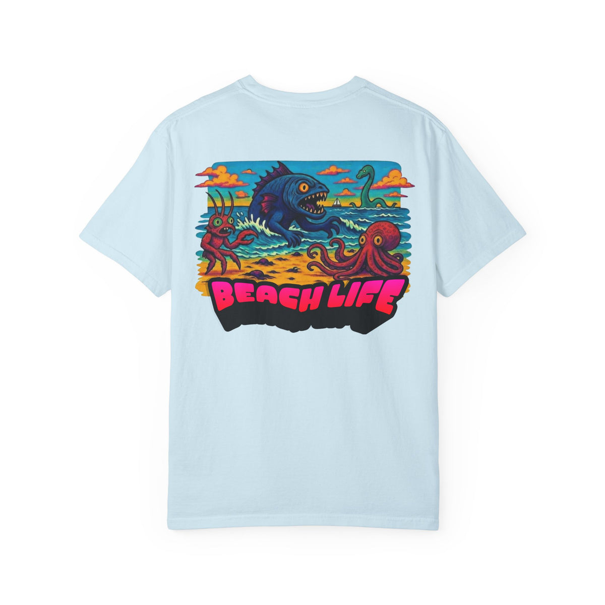 Tooth and Pixel- Funny Whimsical Beach Life T-Shirt — Retro Monster Surf Graphic Tee