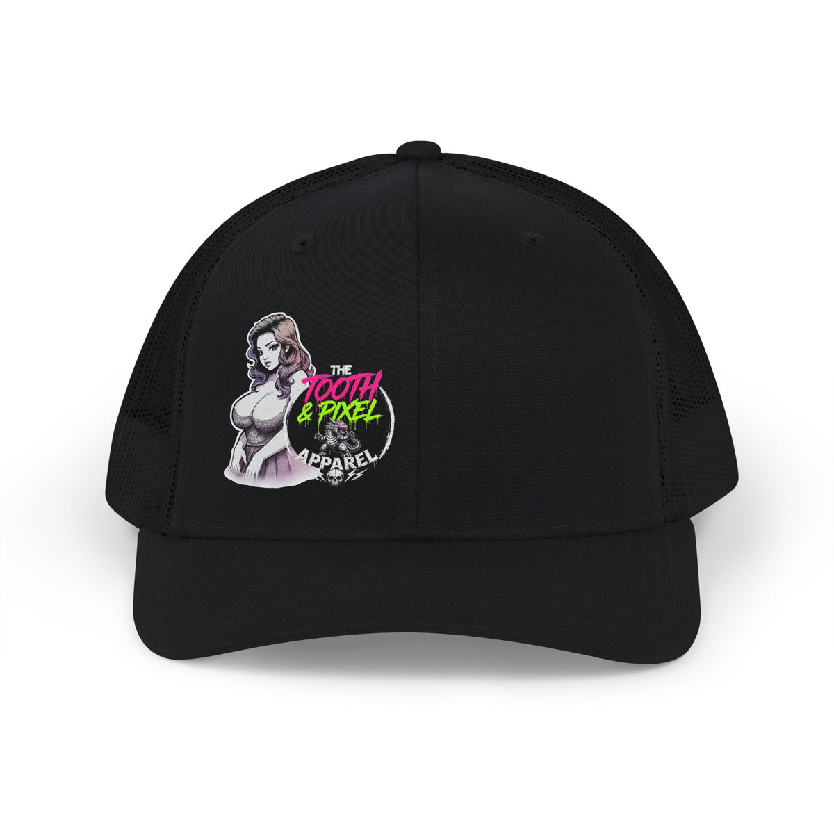 T&P-Retro Pin-Up peeking from behind The Tooth and Pixel Logo- Snapback Baseball Hat