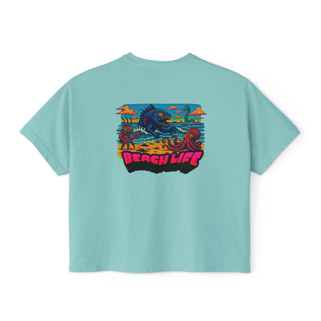 T&P- Whimsical Beach Life Women's Boxy Tee — Funny Scary Sea Creatures Vacation Shirt