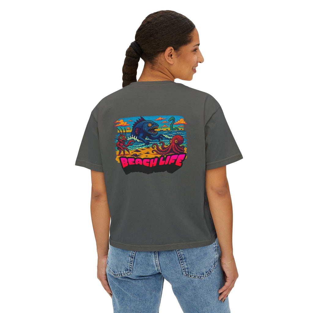 T&P- Whimsical Beach Life Women's Boxy Tee — Funny Scary Sea Creatures Vacation Shirt