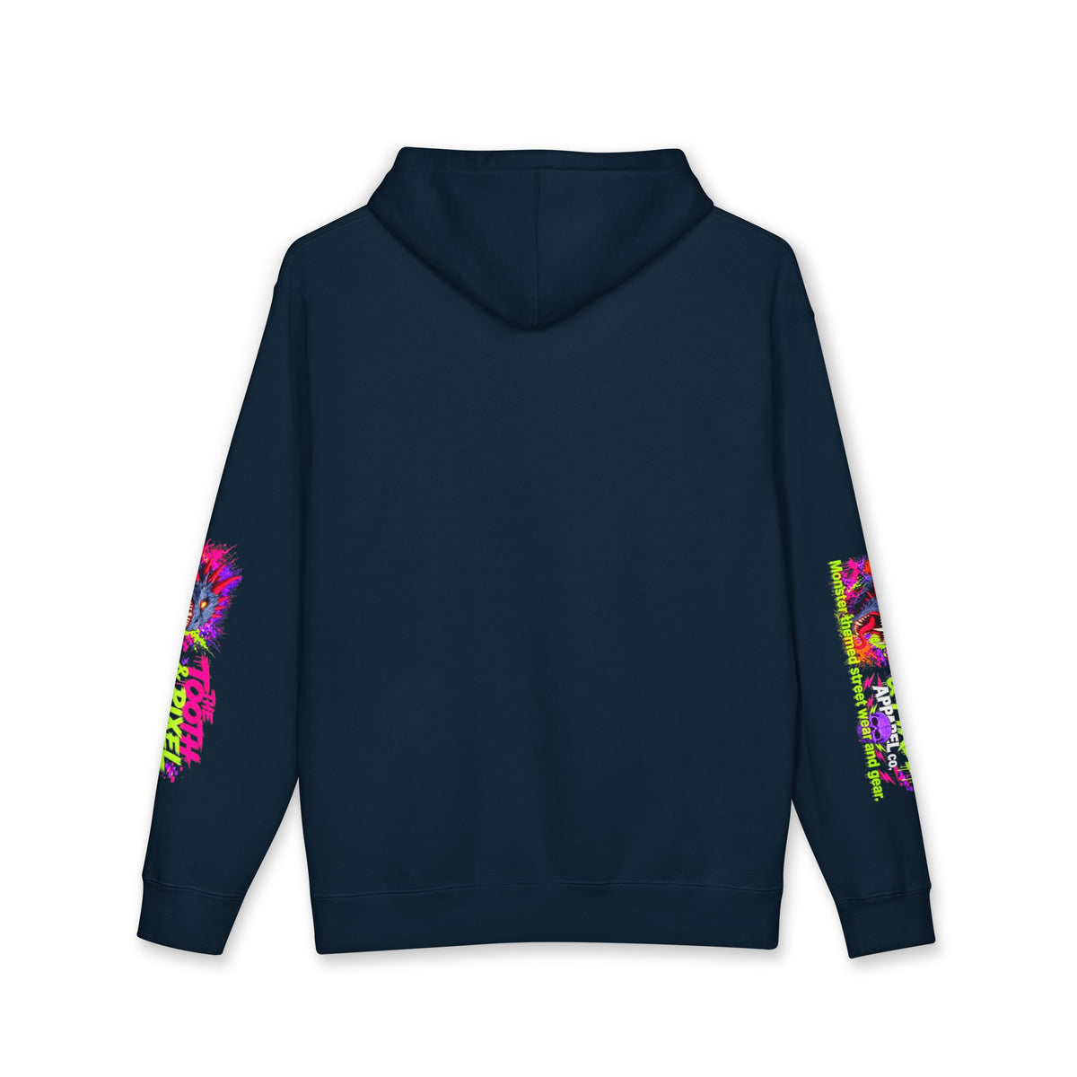 T&P- 'Ike'  Hoodie- Green Cave Creature with Tooth and Pixel Logo. Features colorful Sleeve branding