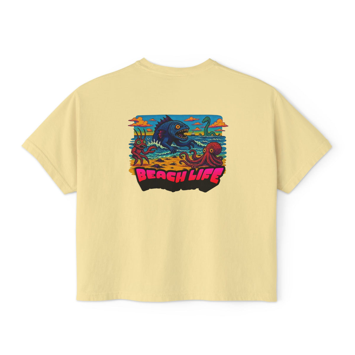 T&P- Whimsical Beach Life Women's Boxy Tee — Funny Scary Sea Creatures Vacation Shirt
