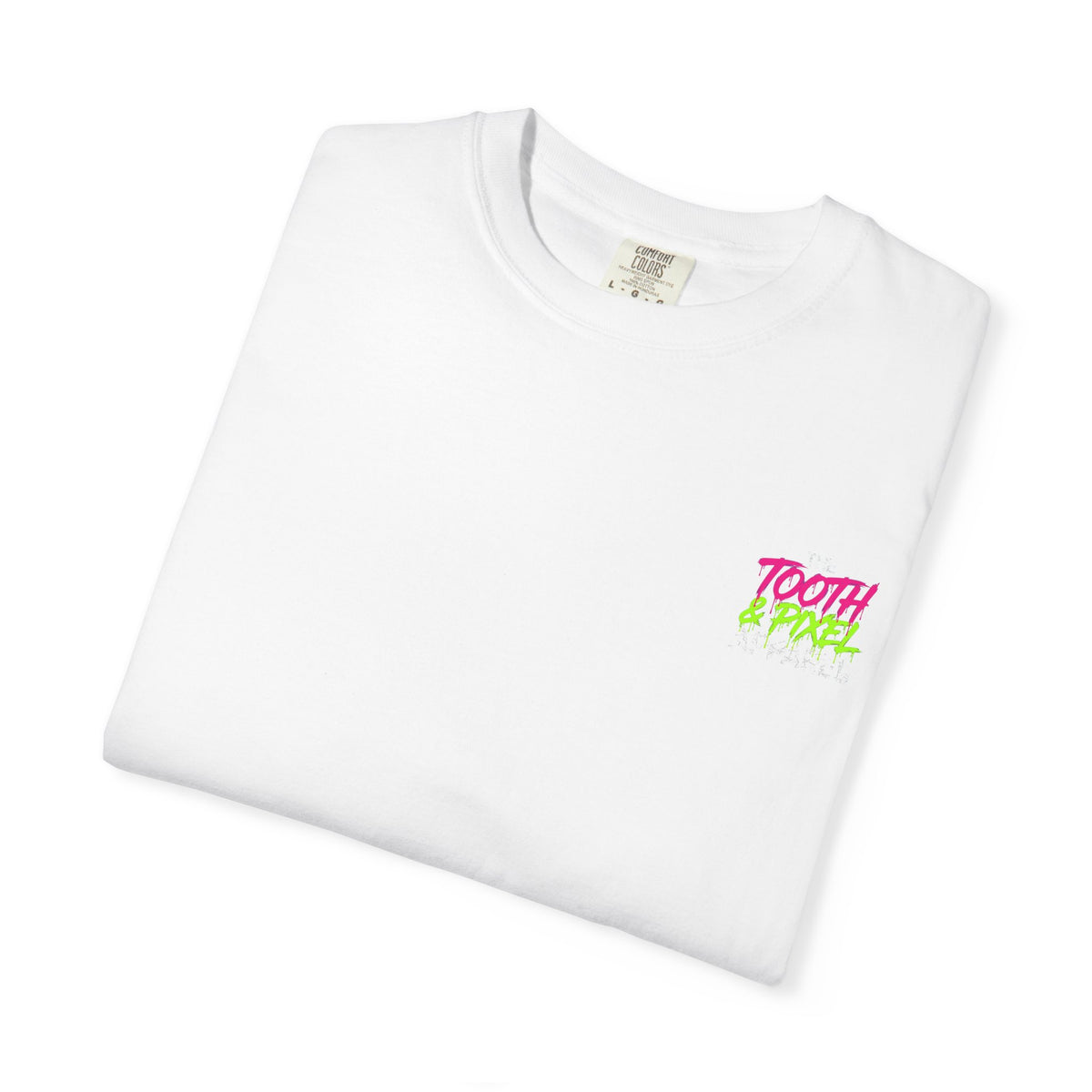 Tooth and Pixel- 'Kraken's Surf Shop'— Neon Neo punk surf, Shark, Monster, Large design T-shirt.