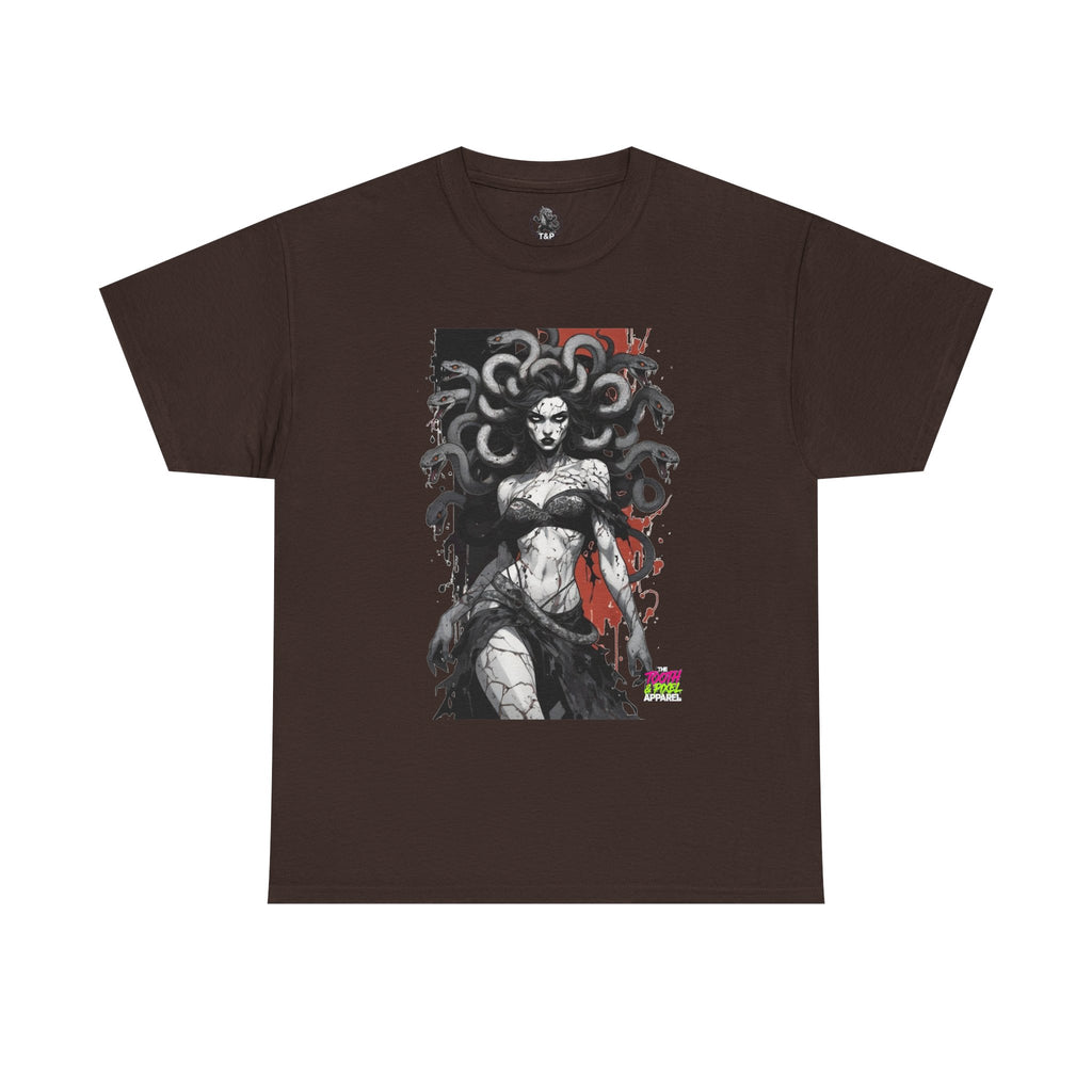 Tooth and Pixel- In the pale light Medusa Gothic Art Tee – Mythic Snake-Headed Woman Graphic Shirt