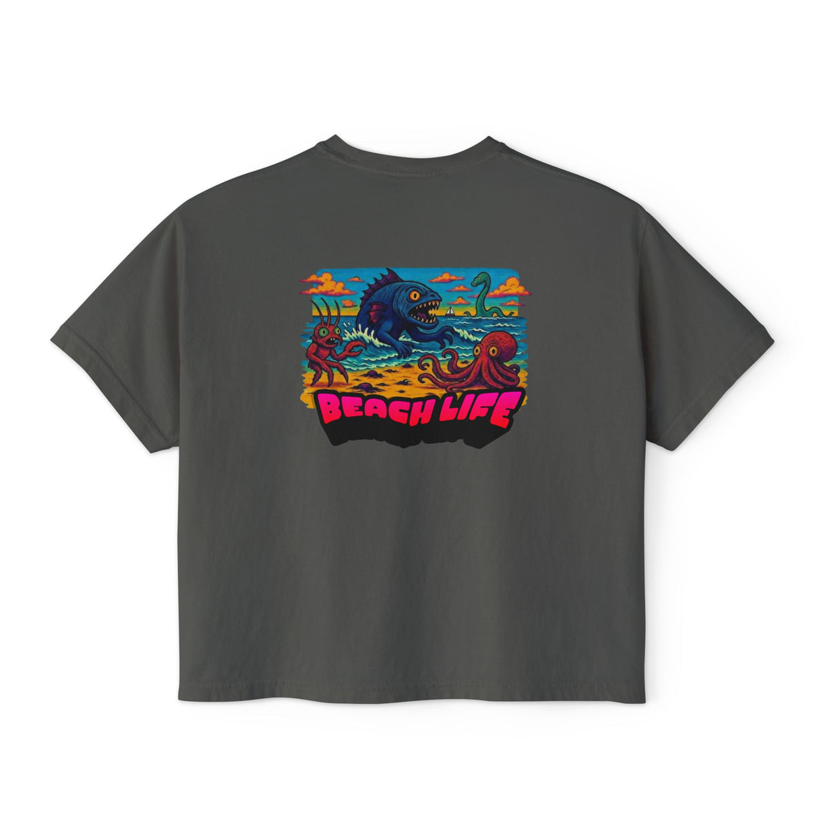 T&P- Whimsical Beach Life Women's Boxy Tee — Funny Scary Sea Creatures Vacation Shirt
