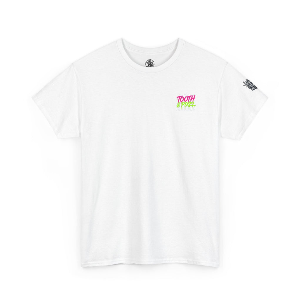 T&P- 'Ike' Green Cave Creature with Tooth and Pixel Logo. Unisex Adult Tee.