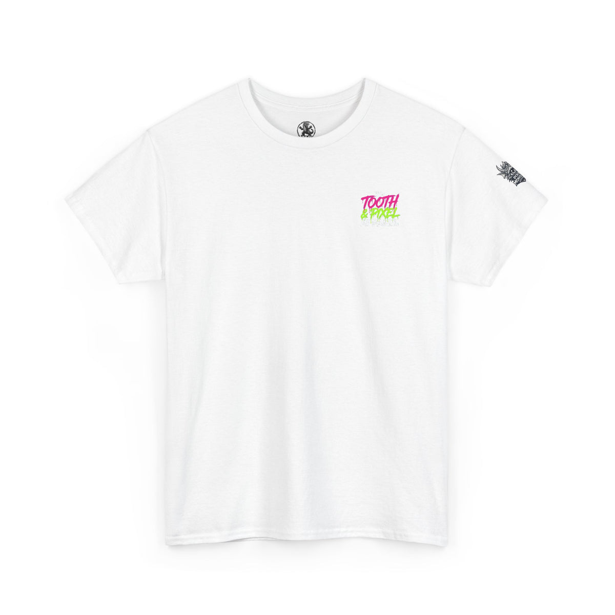 T&P- 'Ike' Green Cave Creature with Tooth and Pixel Logo. Unisex Adult Tee.