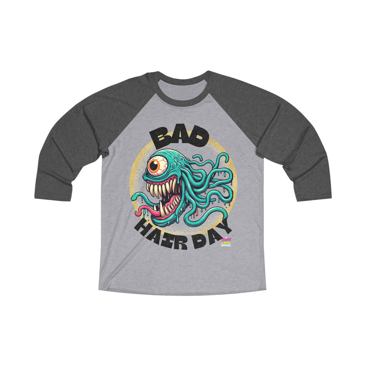 Tooth and Pixel-  'Bad Hair Day' Monster Graphic 3/4 Sleeve Raglan Tee — Baseball Shirt