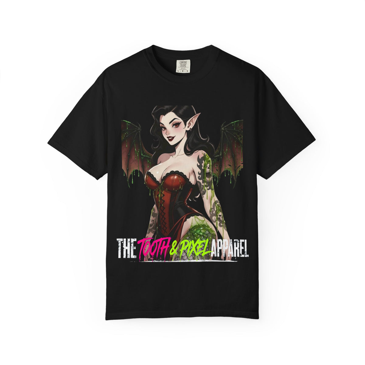 T&P- Slimey Vampire Pixie Black T-Shirt- Unisex style goth fashion wear.