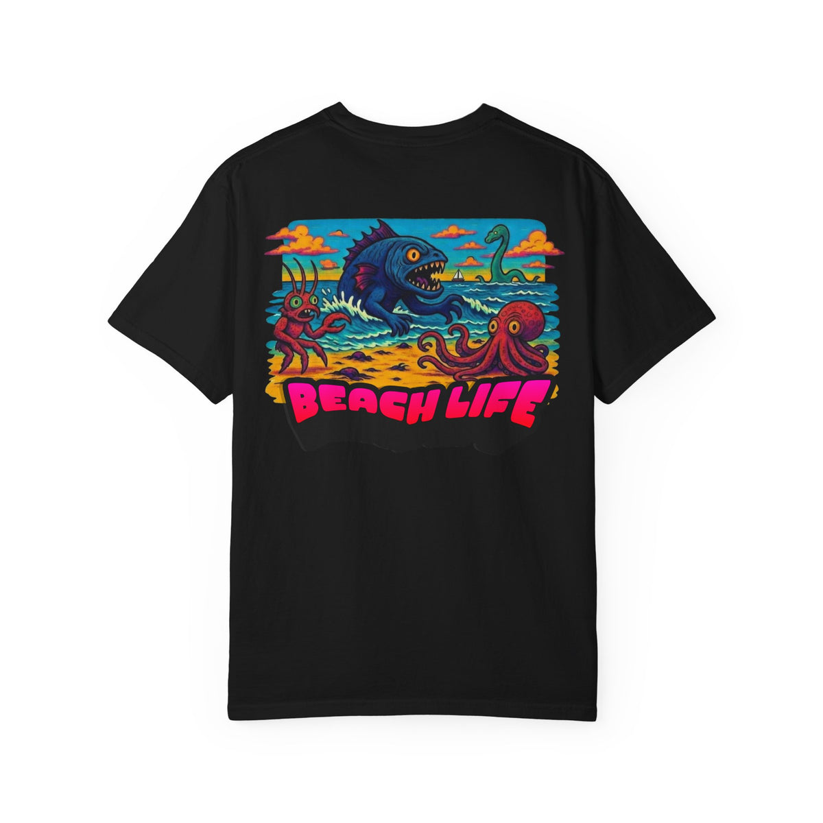 Tooth and Pixel- Funny Whimsical Beach Life T-Shirt — Retro Monster Surf Graphic Tee