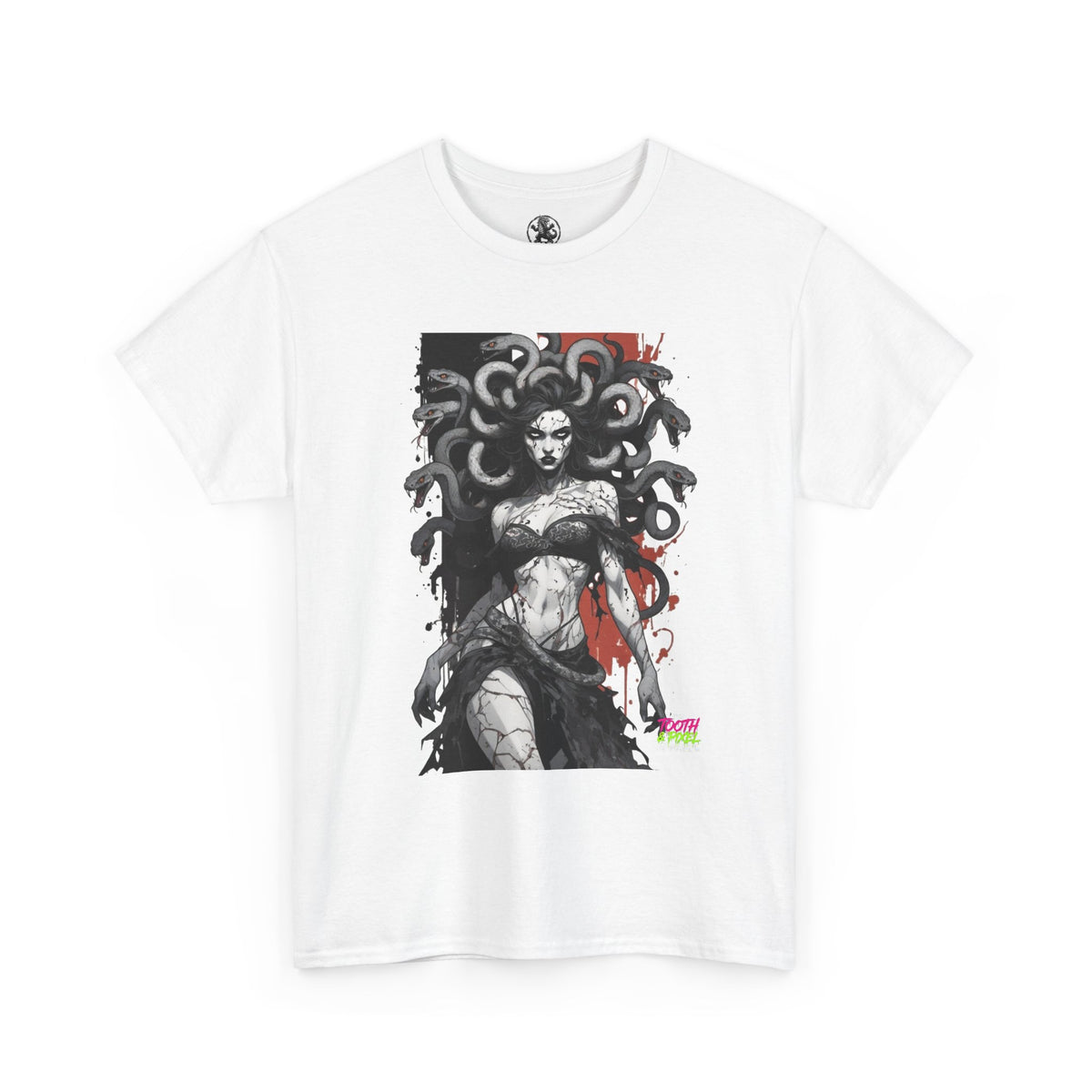 Tooth and Pixel- In the pale light Medusa Gothic Art Tee – Mythic Snake-Headed Woman Graphic Shirt