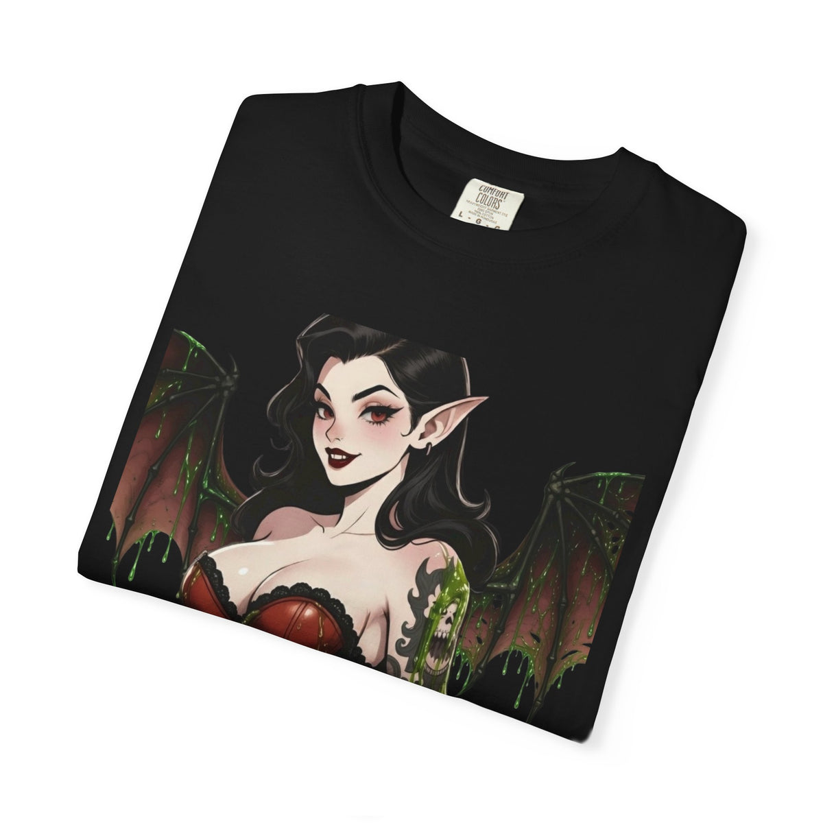 T&P- Slimey Vampire Pixie Black T-Shirt- Unisex style goth fashion wear.